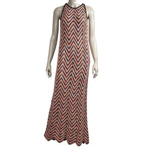 Zara Knit Multicolor Chevron Maxi zigzag Dress Sleeveless Crochet Style Size M (